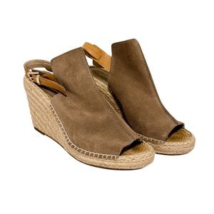 Seychelles Charismatic Espadrille Peep Toe Suede Wedges Taupe Size 8